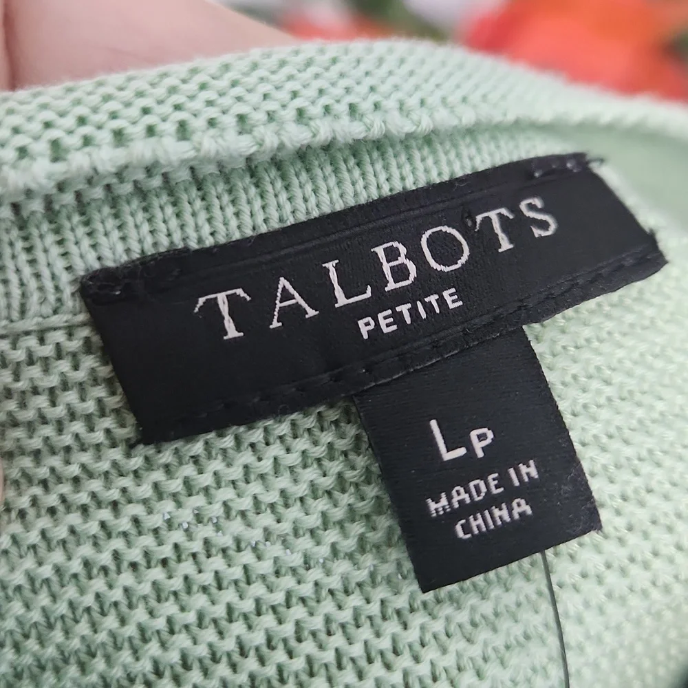 NWT Talbots Petite Mint Green Button-Sleeve Sweater - Size Large Petite (PL) - Picture 7 of 10